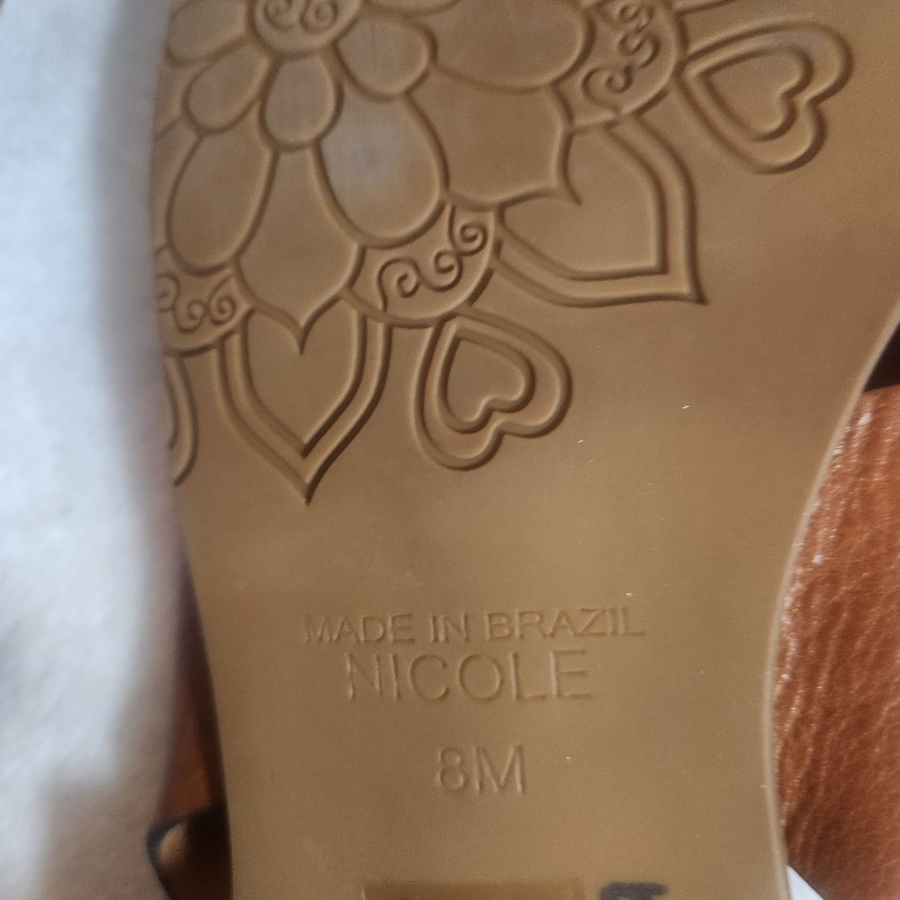 Brighton Nicole X Band Sling Leather Sandals In Cognac Size 8M- Made In Brazil - Picture 4 of 10